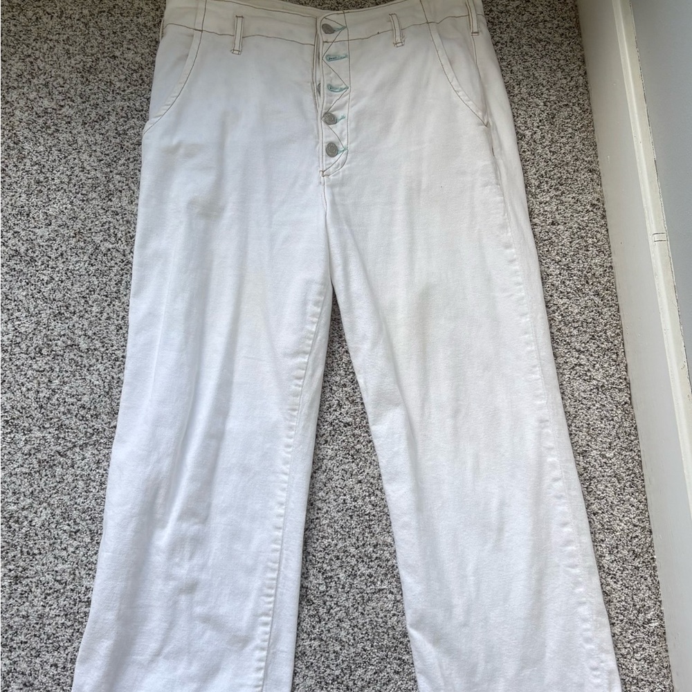 Stylish White Button-Fly Pants